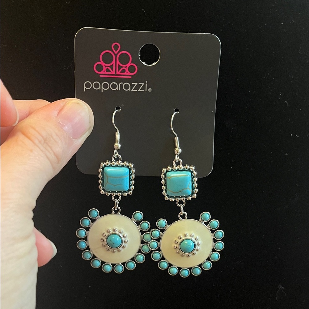 Paparazzi Blue and Cream Statement Earrings